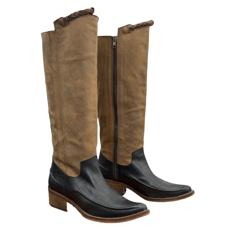 Free People Tritone Tall Western Boots Womens 36 6 Brown Leather Riding Cowboy - Picture 1 of 15